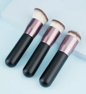 Professional foundation brush set with soft synthetic bristles for seamless liquid and cream makeup.