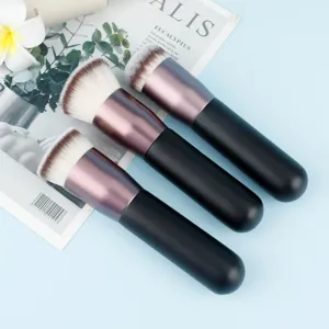 Portable Flat Angled Round Foundation Brush High Density Synthetic Fiber Hair Makeup Brush For Daily Makeup
