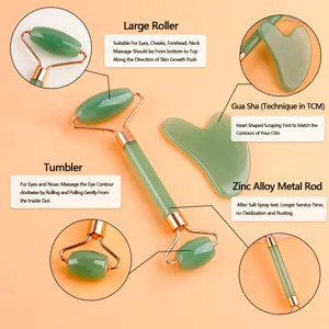 Rullo di Giada e Set Gua Sha Massaggiatore Viso Professionale per la Cura della Pelle