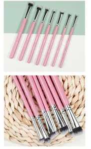 7-piece pink eye shadow brush set portable soft blending detail eye makeup brushes