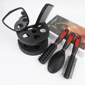 5-piece hair brush set with stand mirror massage combs professional styling tools black