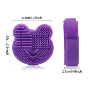 Silicone makeup brush cleaner mat, cute bear shape cosmetic cleaning tool, purple brush scrubber.