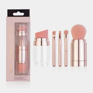 Ensemble de Pinceaux de Maquillage Portables 5 En 1 Voyage Fibre Synthétique Poignée en Métal Outil de Beauté Cosmétique Multifonctionnel