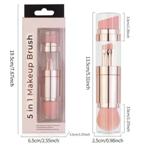 Kit de pinceaux de maquillage de voyage 5 en 1 avec pinceau poudre fard à paupières et éponge.