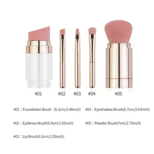 Kit de pinceaux de maquillage de voyage 5 en 1 portable avec têtes interchangeables.