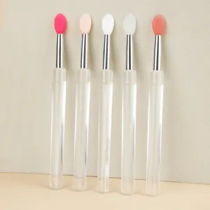 Lot de 5 pinceaux a levres en silicone transparent manche cristal outils de maquillage