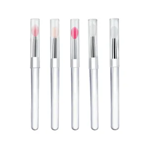 Set pinceaux lèvres silicone avec capuchons transparents pinceaux doux maquillage lèvres et yeux