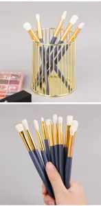 5 pcs eye makeup brush set with soft synthetic hair, detail blending brushes in gold holder.