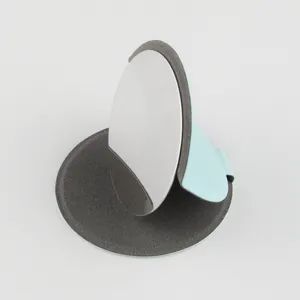 Portable folding cosmetic mirror with stainless steel surface and convenient desktop stand design.
