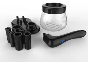 Electric makeup brush cleaner and dryer machine set with USB rechargeable handle and collars.