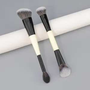 Pinceau de Maquillage Double Embout Noir et Blanc Fibre Synthétique Poudre Blush Illuminateur Contouring Visage Outil Cosmétique