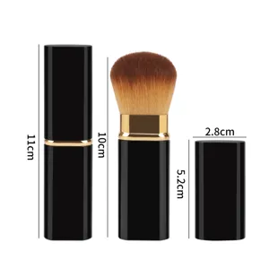 Portable square retractable makeup brush with protective cap, main view showing sizes clearly.