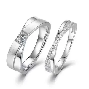 Bagues de couple ensemble argent minimaliste ruban de Mobius diamant brillant alliances