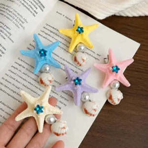 Summer Resort Style Resin Alloy Starfish Seashell Hair Clip Sweet Artificial Pearl Rhinestone Alligator Side Clip For Women Hair Accessories