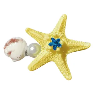 Colorful starfish shell hair clip, cute pearl and rhinestone side clip for summer beach vacation.