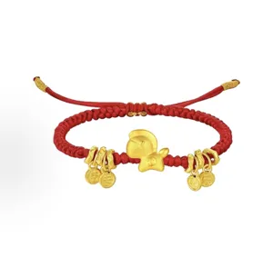 Pulsera cordón rojo caballo zodiaco oro detalle, joya suerte estilo chino elegante para mujeres.