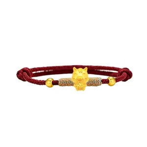 Pulsera de cordón rojo de la suerte con dije de caballo del zodiaco de oro para mujer
