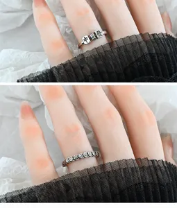 Retro Chinese mahjong style silver rings set for women, vintage punk fashion knuckle rings.
