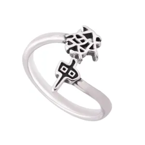 Vintage Chinese Mahjong Fa Zhong open ring, retro Thai silver fashion ring for women.