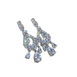 Elegant sparkling cubic zirconia waterdrop tassel earrings for women luxury jewelry