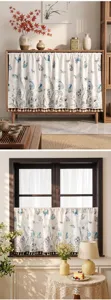 American pastoral style cafe curtain with fresh butterfly botanical prints and chic tassel hem.