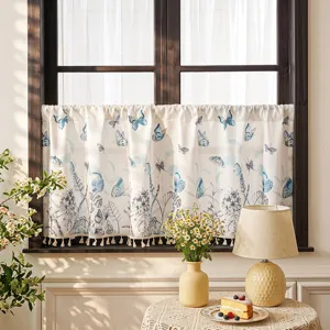 American pastoral butterfly print cafe curtain short curtain half curtain for kitchen