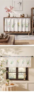 Amerikaans landelijk kort gordijn met bloemenprint en kwastjes voor raam en café decor.