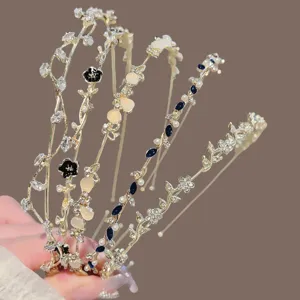 Vintage floral pearl rhinestone hairband vine headband elegant women hair accessories