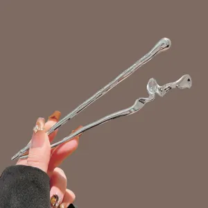 Silver metal hair stick cold style modern minimalist hair fork for women hair bun