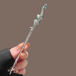 Silver snake metal hair stick for women, elegant Chinese style hairpin, modern hair accessories.