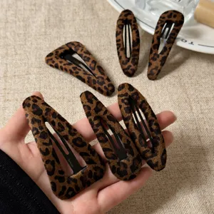 Leopard print snap hair clips stylish vintage side pins hair accessories for women girls