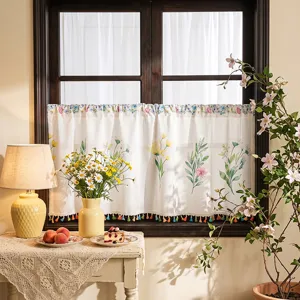 Amerikaanse landelijke bloemen café gordijn korte raamgordijn met kleurrijke kwastjes frisse print.