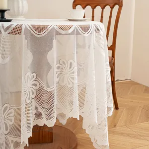 French vintage lace tablecloth round table cover romantic pastoral style wavy edge table mat