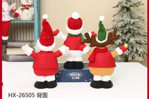 Weihnachts Plueschfigur Detailansicht der Rueckseite von Weihnachtsmann Schneemann.
