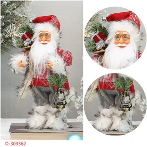 Gedetailleerd overzicht van het 12-inch staande Kerstman kerstdecoratiebeeldje met lantaarn.