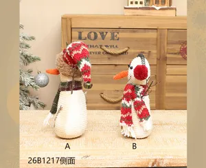Weihnachten vintage gestrickter Schneemann Plueschpuppe Dekoration, niedliche Feiertag Deko Ornament.