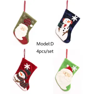 4st Kerstsokken 7inch Leuke Kerstman Sneeuwpop Boom Hangende Snoepzakken Cadeauzakjes