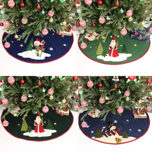 Polyester Borduurd Kerstboommen Groot Rond Kerstboom Voet Mat Voor Festival Thuis Feest Decoratie Ruitpatroon Kerstman Sneeuwpop