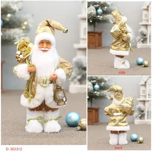 Staande Kerstman beeldje 12 inch gouden kerst home decor tafel ornament met kadotas