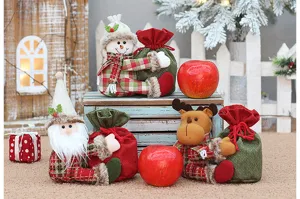 Weihnachten Plüschtier Apfel Geschenktüten Set mit süßem Weihnachtsmann Schneemann Rentier.