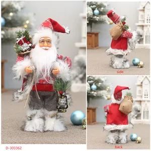 12-Inch Staande Kerstman Pop Kerst Huisdecoratie Beeldje Met Cadeautas En Lantaarn