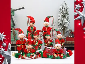 Weihnachtlicher Plüsch Elfen Puppe Dekoration rot grün Plaid Ornament für Feiertage