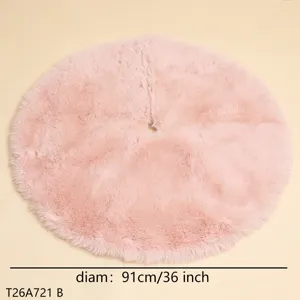 Pink plush Christmas tree skirt detail, 91cm 36 inch soft furry holiday floor decor.