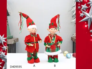 Weihnachtliche Dekorations-Elfen-Puppen-Ornament, niedliches Clown-Gesicht mit rot-grünem Outfit.