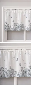 American pastoral style short cafe curtain with blue botanical and butterfly prints for window