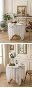Mantel de encaje blanco vintage francés cubierta de mesa redonda decorativa antipolvo