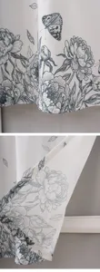 Close-up detail of American pastoral style printed short curtain with floral and butterfly patterns.