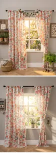 Koreanischer Stil Blumen Leinen Vorhang mit Quasten Bordüre für gemütliches Zuhause.