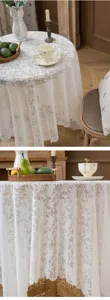 Mantel de encaje blanco estilo francés vintage redondo elegante cubierta de mesa decorativa