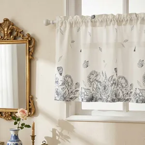 American Pastoral Printed Cafe Curtain Polyester Short Curtain Floral Butterfly Pattern Shading Small Window Valance For Kitchen Bedroom Home Decor